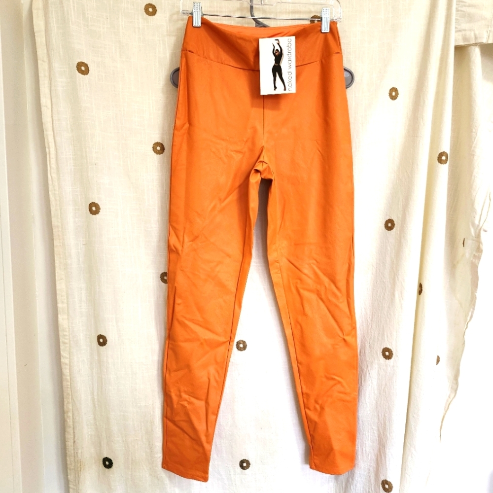 Naked Wardrobe Vibrant Orange Faux Leather Leggings